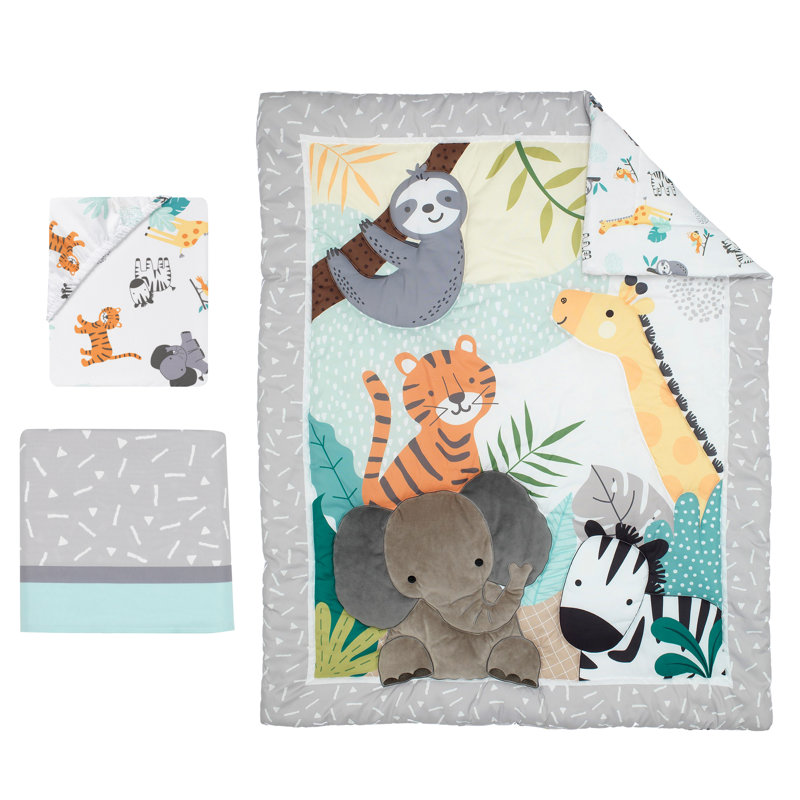 Babyhug Premium Cotton Crib Bedding Set Jungle Theme Large Pack of 6 - Multicolor (Cot not Included)